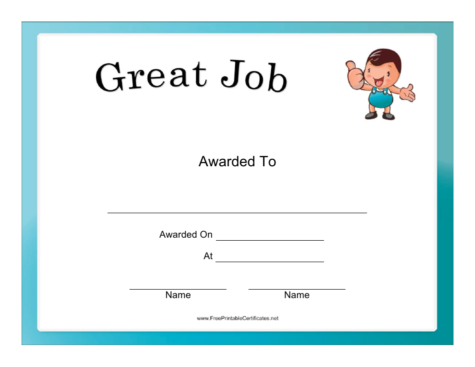 Great Job Certificate Template - Blue