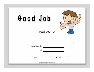 Document preview: Good Job Certificate Template - Boy