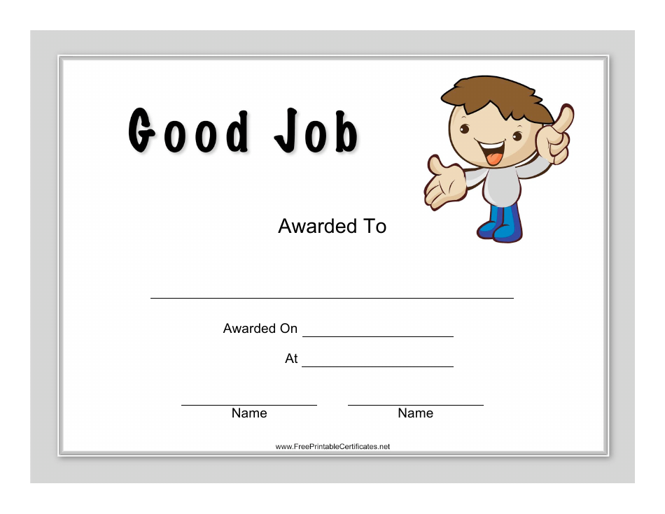 Good Job Certificate Template - Boy, Page 1