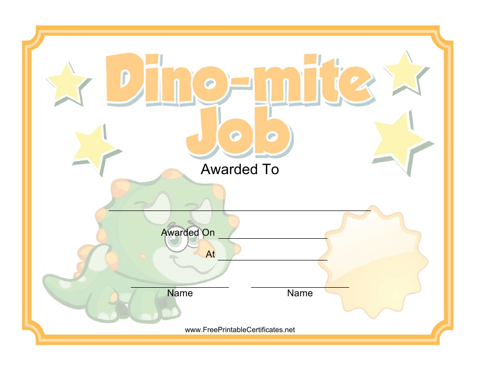 Dino-Mite Job Certificate Template, Page 1
