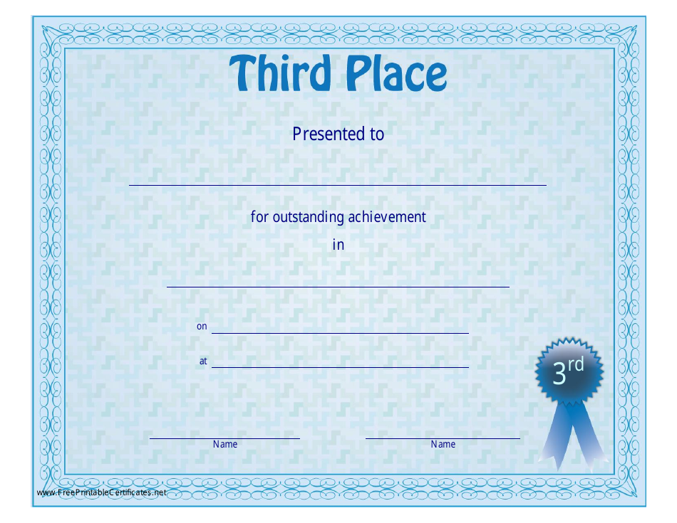 Blue third place certificate template