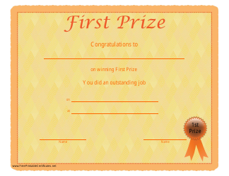 &quot;First Prize Certificate Template&quot;