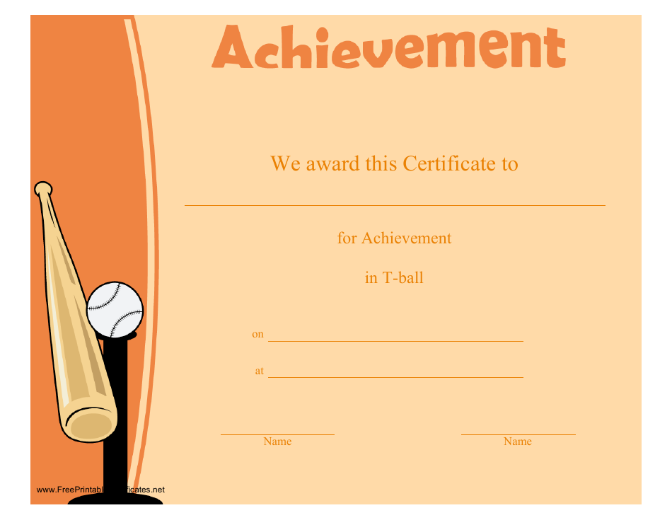 T-Ball Certificate of Achievement Template, Page 1