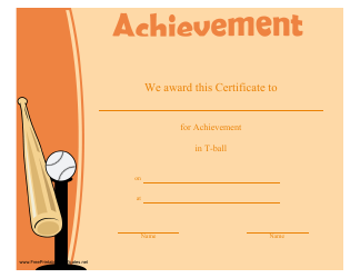 Document preview: T-Ball Certificate of Achievement Template