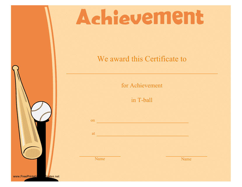 T-Ball Certificate of Achievement Template Download Pdf