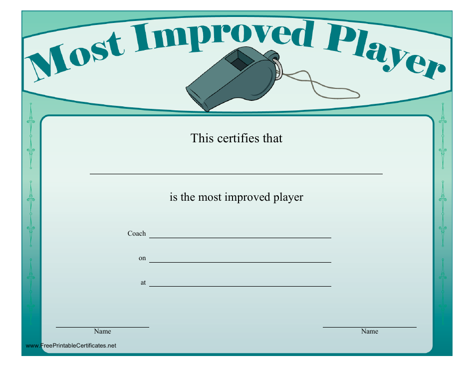 Most Improved Player Certificate Template, Page 1