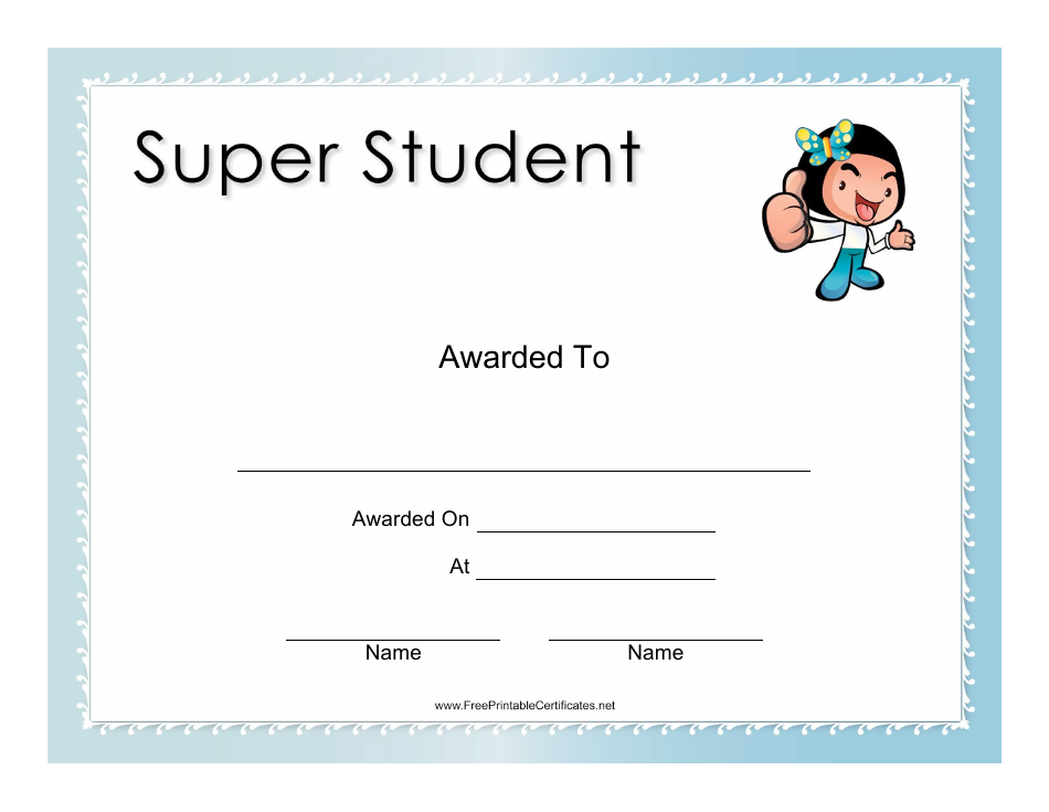 Super Student Award Certificate Template - Azure