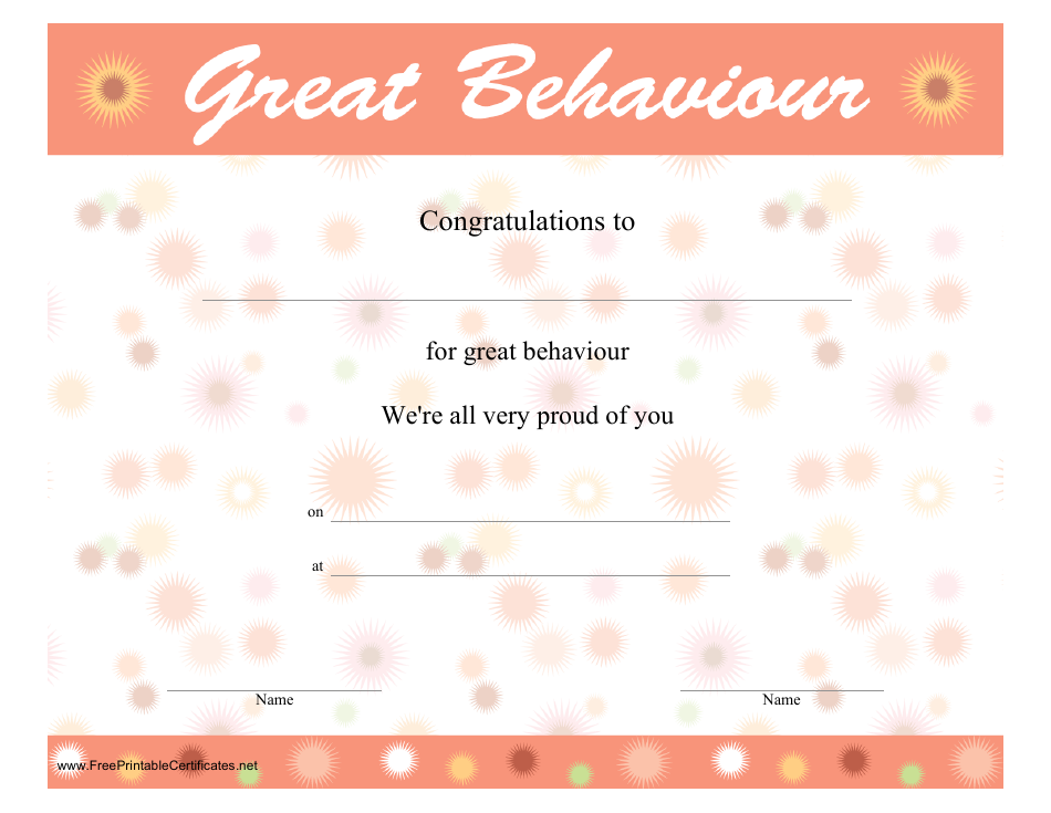 Great Behaviour Certificate Template, Page 1