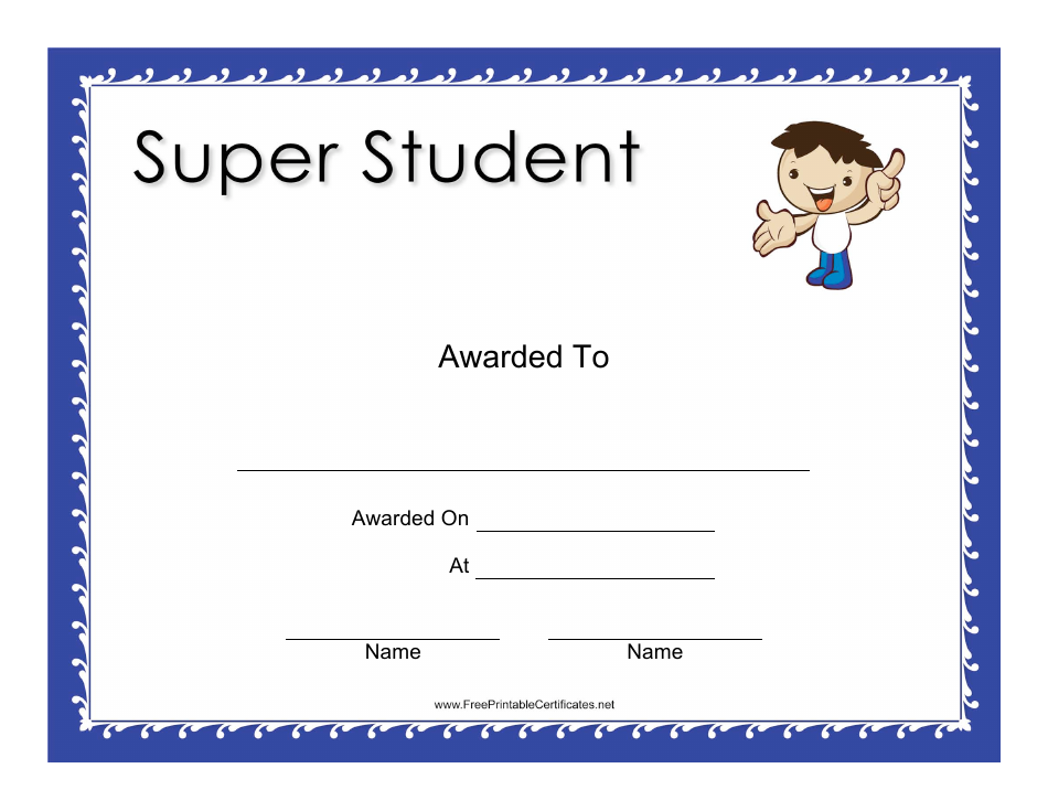 Super Student Award Certificate Template - Blue