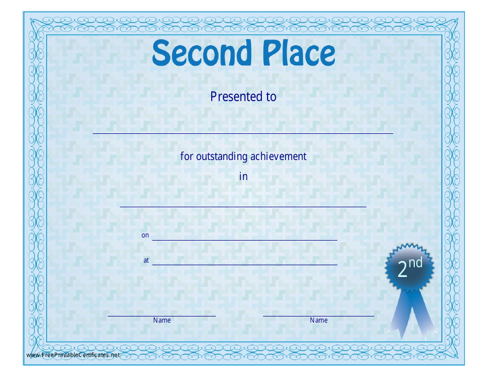 Second Place Certificate Template - Blue