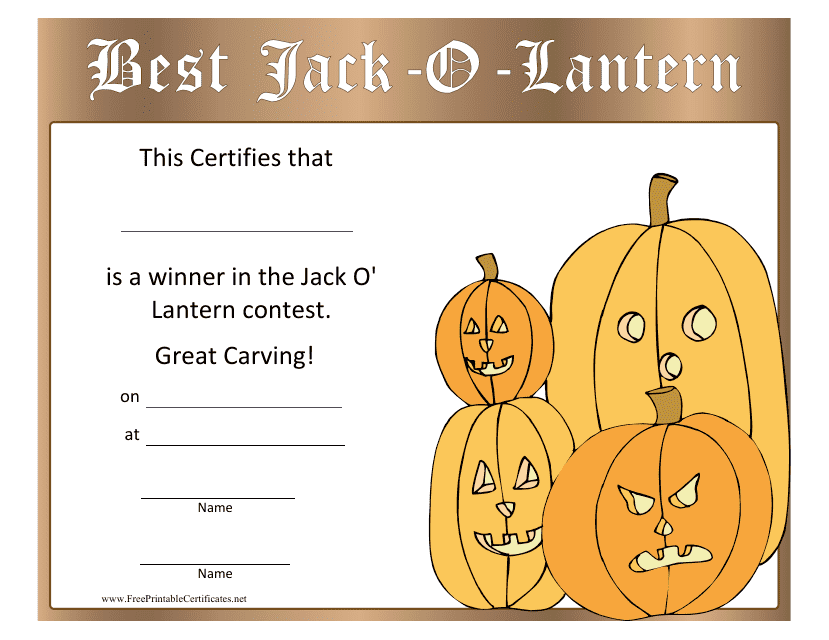 Jack-O-lantern Halloween Pumpkin Carving Certificate Template Download Pdf