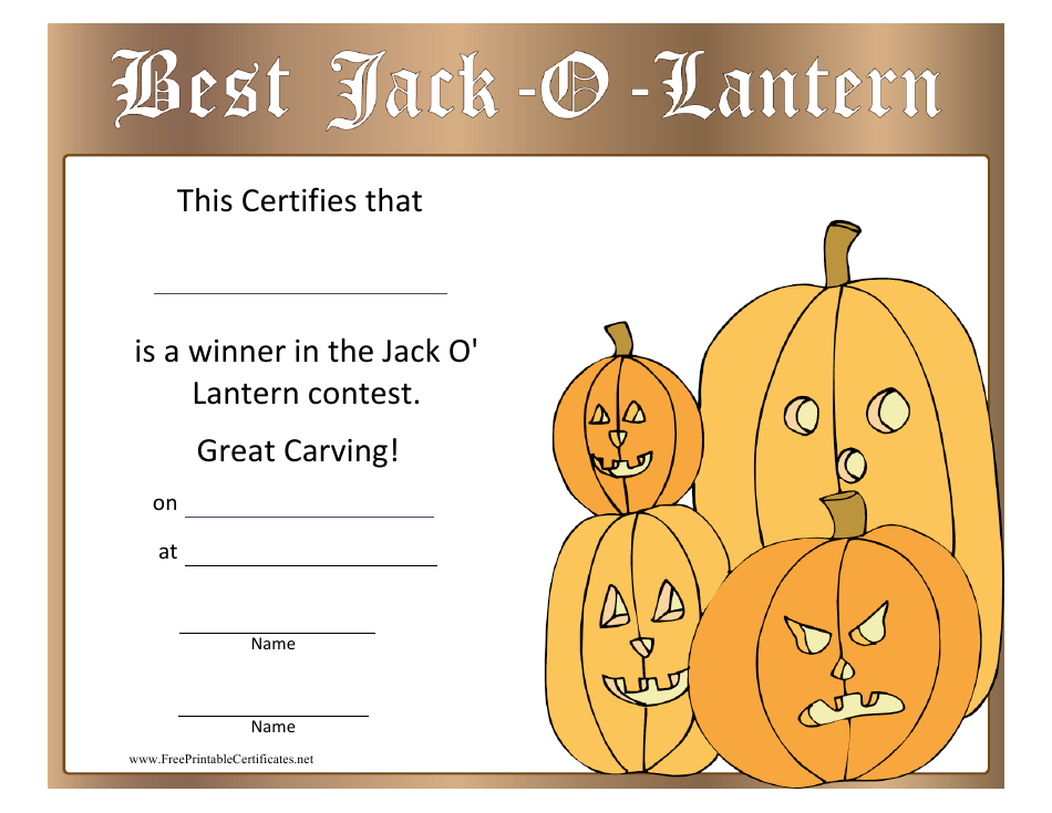 Jack-O-lantern Halloween Pumpkin Carving Certificate Template, Page 1