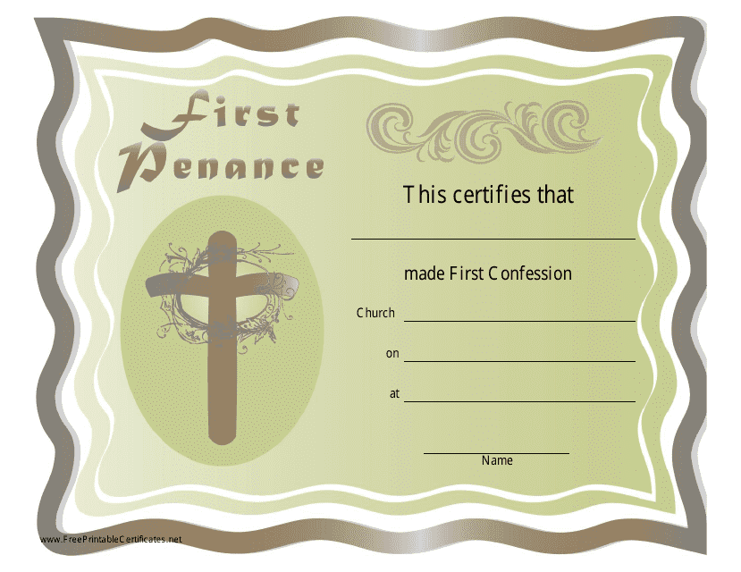 First Confession Certificate Template - Green