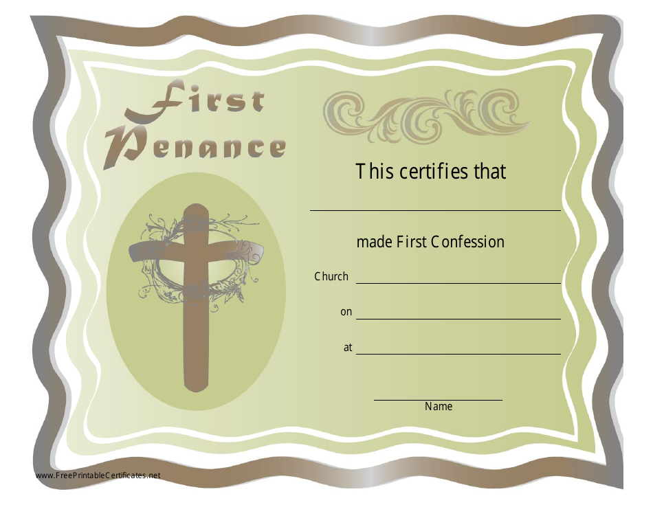 Green First Confession Certificate Template