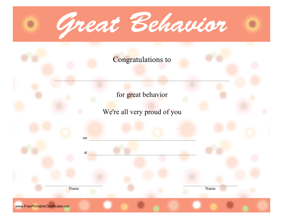 Orange Great Behavior Certificate Template