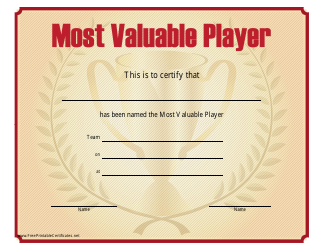 &quot;Most Valuable Player Certificate Template&quot;