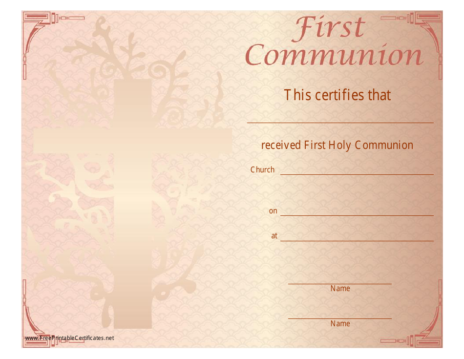 First Holy Communion Certificate Template - Orange