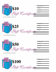 &quot;10, 25, 50 &amp; 100 Dollar Gift Certificate Templates - Blue and Pink&quot;