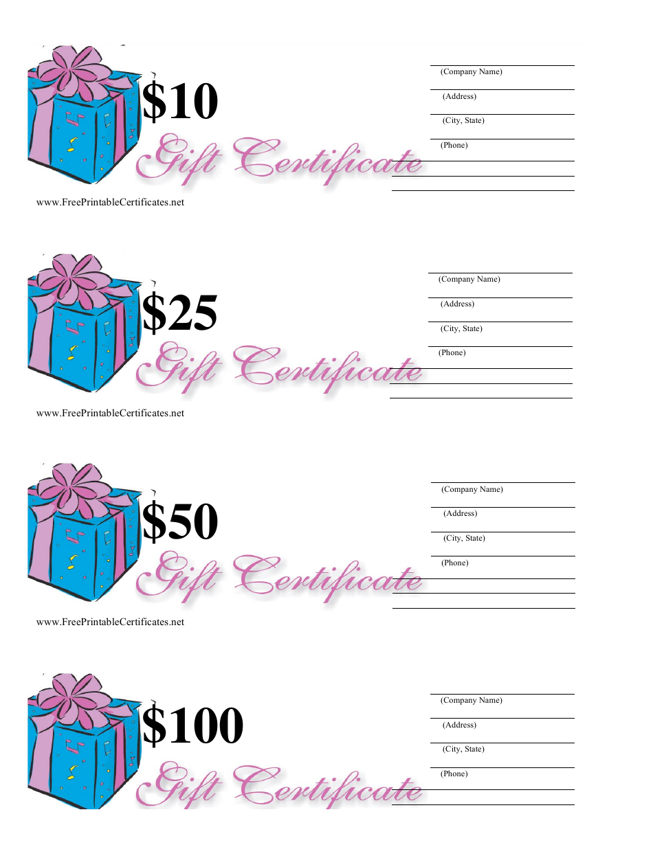 Blue and pink dollar gift certificate templates
