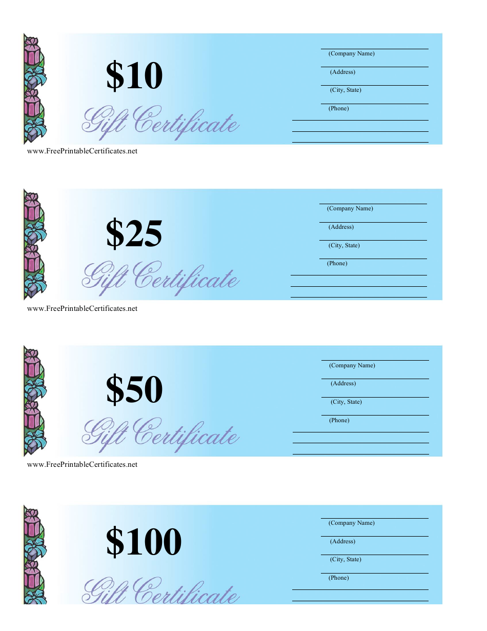 Blue dollar gift certificate templates