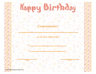 Document preview: Birthday Certificate Template
