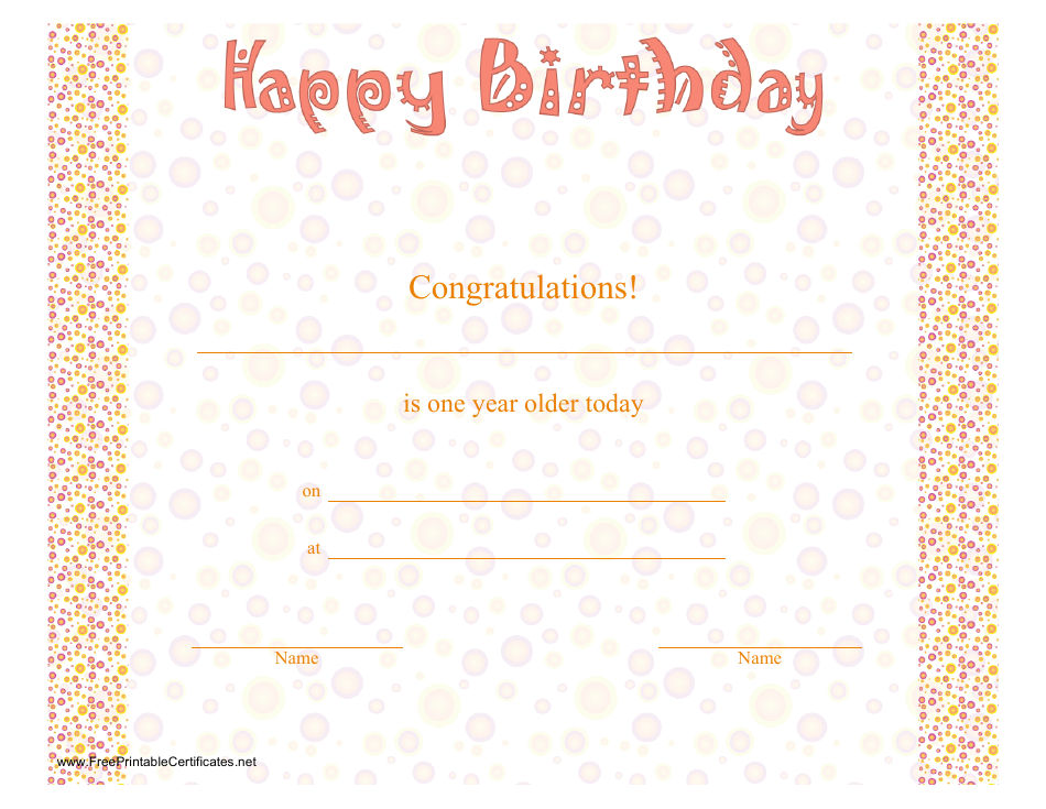 Orange Birthday Certificate Template - Customize and Print Online