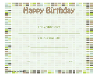 Document preview: Happy Birthday Certificate Template - Green