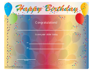Document preview: Happy Birthday Certificate Template - Varicolored