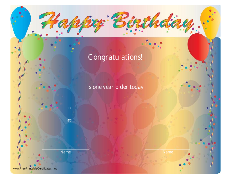 Happy Birthday Certificate Template Varicolored Download Printable