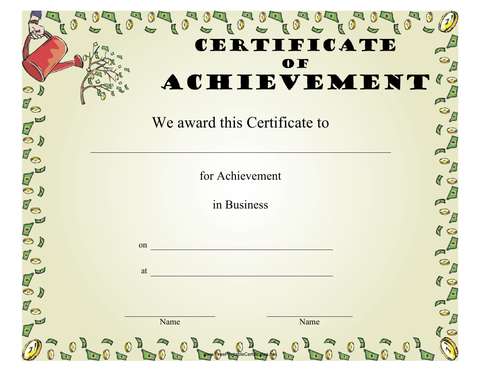 Business Certificate of Achievement Template, Page 1