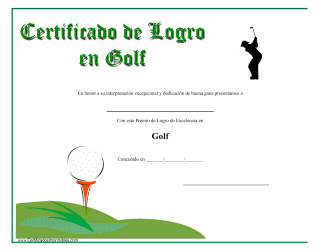 Document preview: Certificado De Logro En Golf (Spanish)