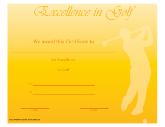 Document preview: Golf Certificate of Achievement Template - Yellow