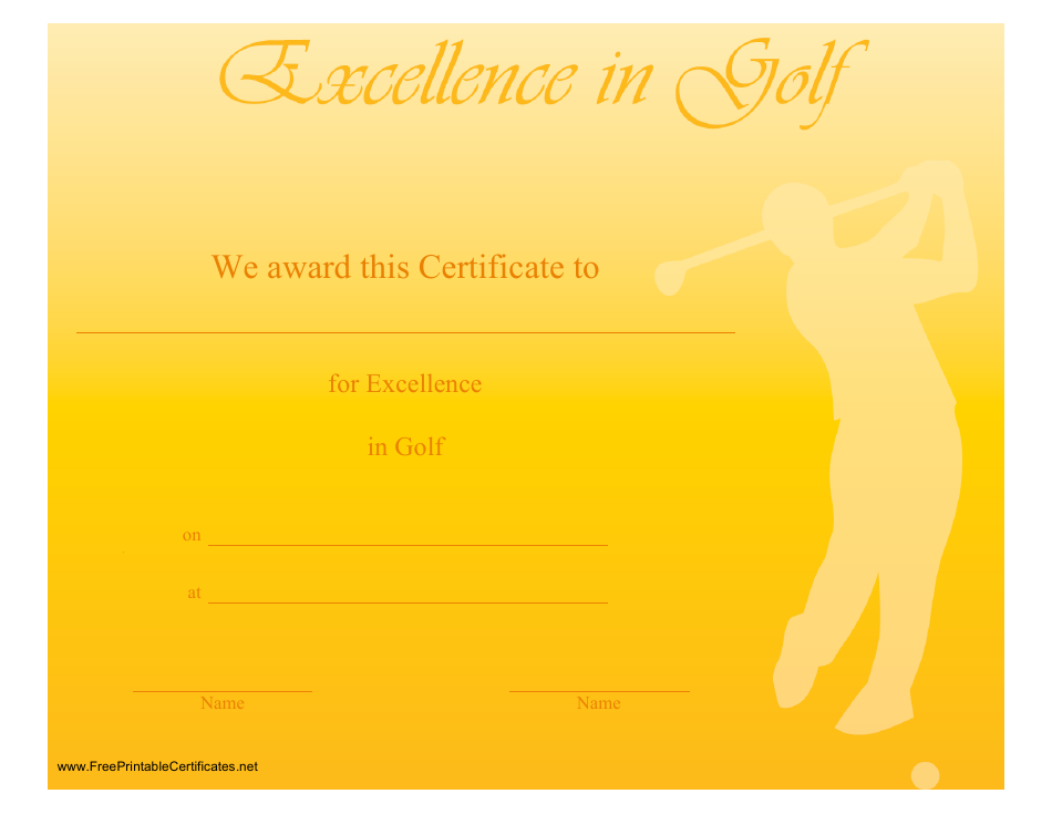 Golf Certificate of Achievement Template Yellow Download Printable