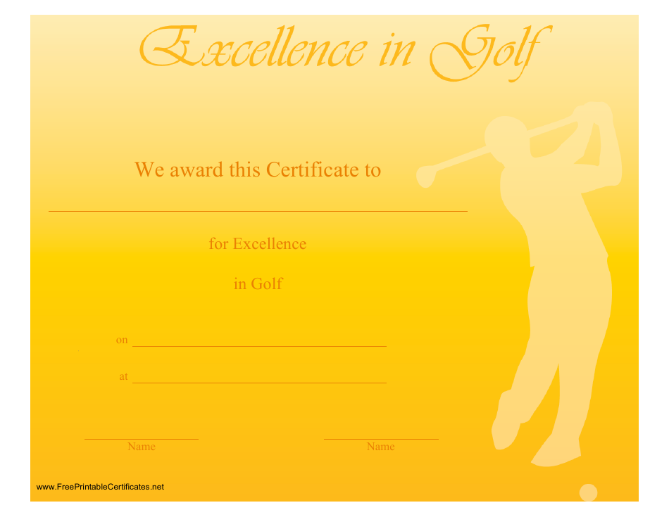 Preview of a Golf Certificate of Achievement Template in Yellow color