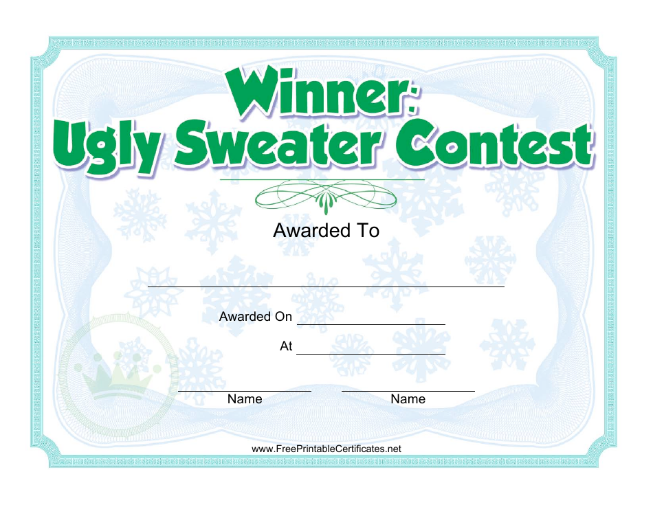 Ugly Sweater Contest Award Certificate Template, Page 1