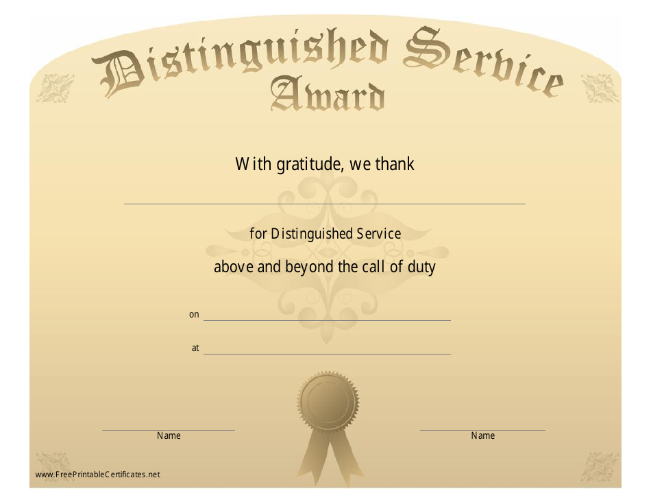Distinguished Service Award Certificate Template, Page 1