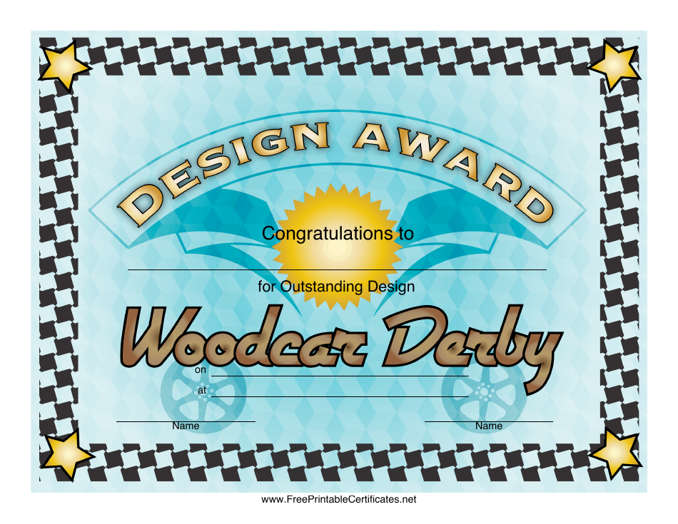 Woodcar Derby Design Award Certificate Template - Preview