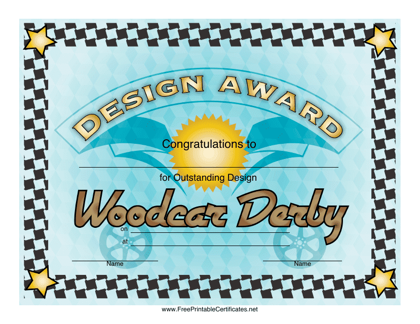 &quot;Woodcar Derby Design Award Certificate Template&quot; Download Pdf