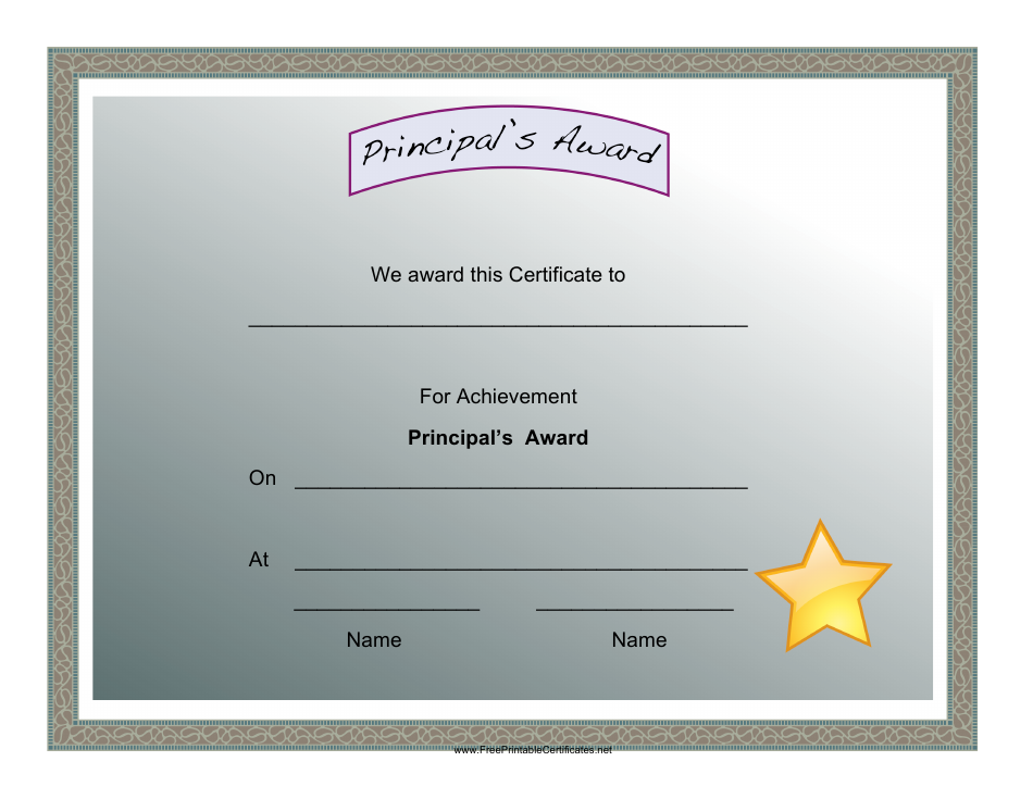 Principal's Award Certificate Template, Page 1