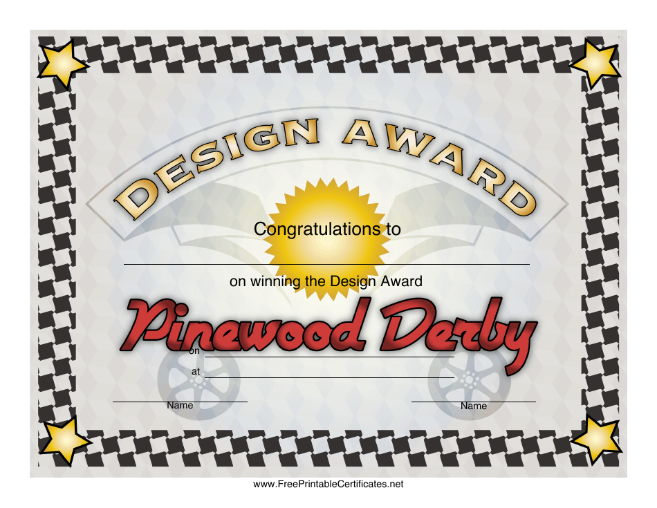 Pinewood Derby Design Award Certificate Template Preview