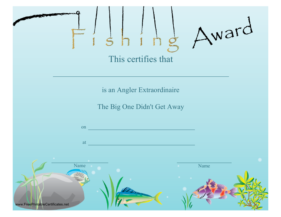 Fishing Award Certificate Template - Customizable Design