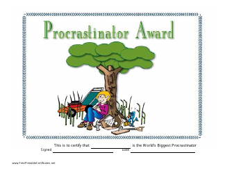 &quot;Procrastinator Award Certificate Template&quot;