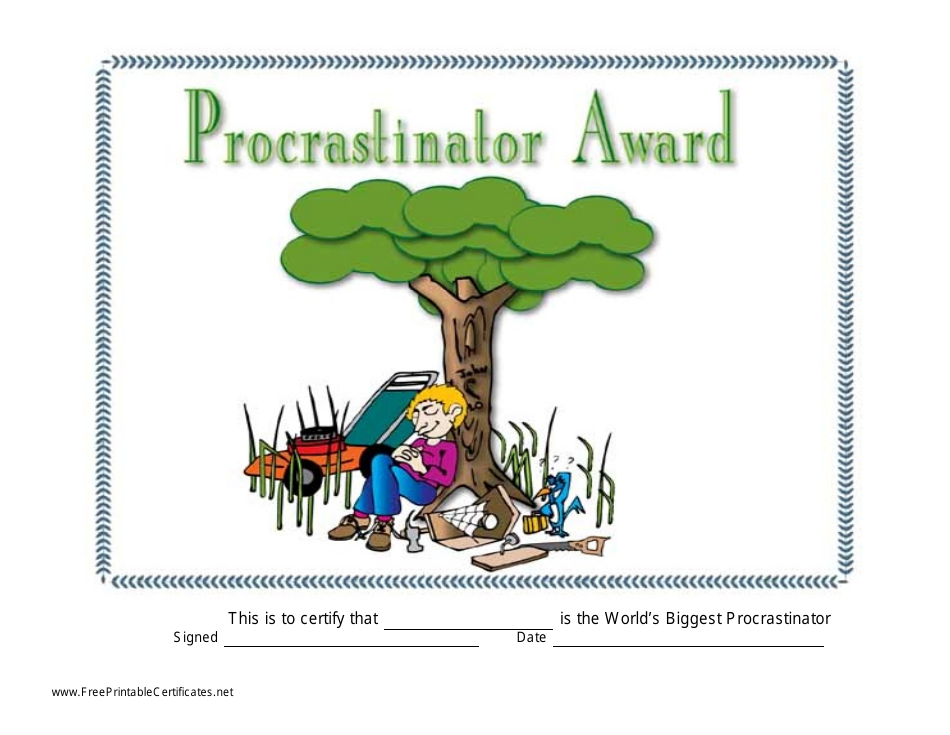 Procrastinator Award Certificate Template - Preview Image