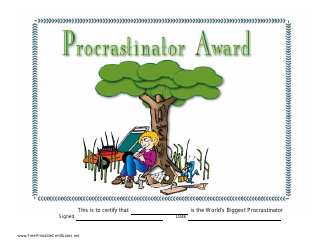 Procrastinator Award Certificate Template