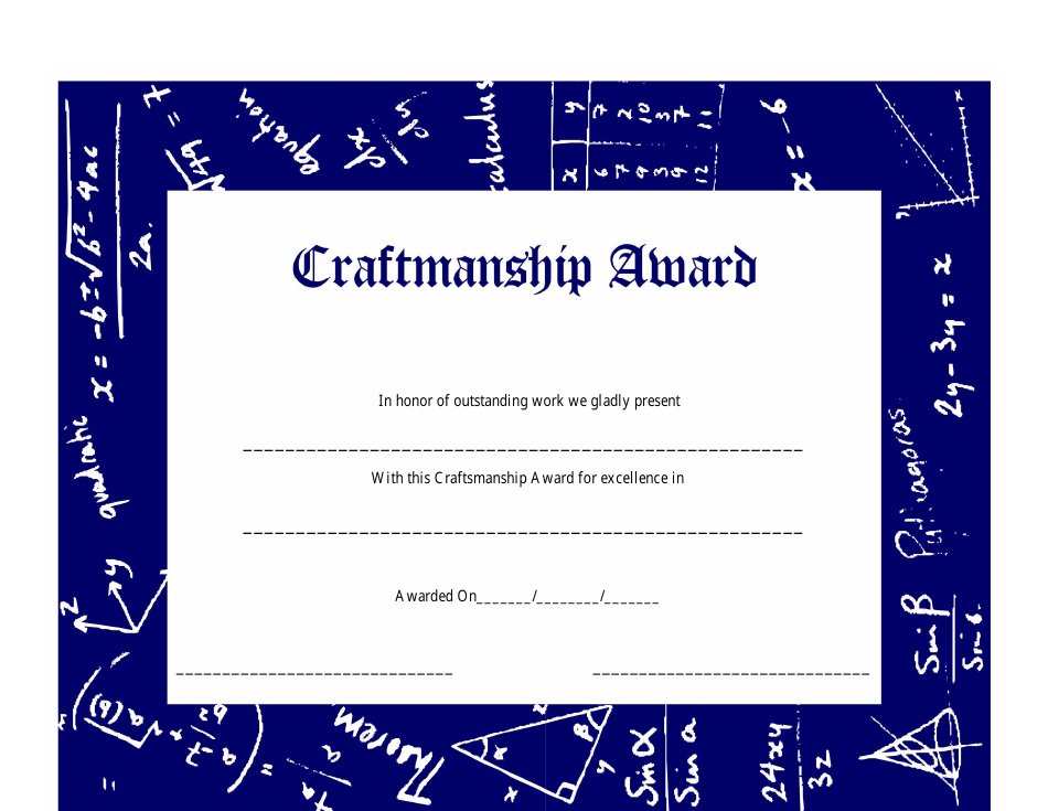 Craftsmanship Award Certificate Template - Decorative border design with elegant typography for recognizing outstanding craftsmanship achievements.