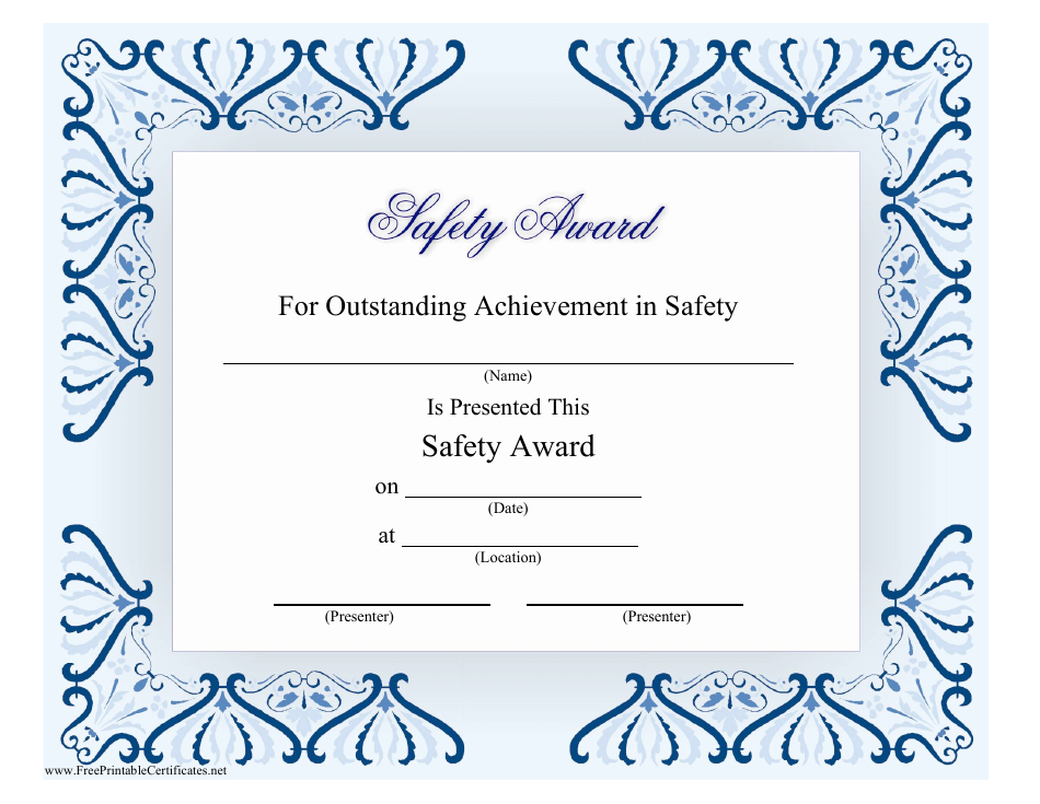 Safety Award Certificate Template Preview