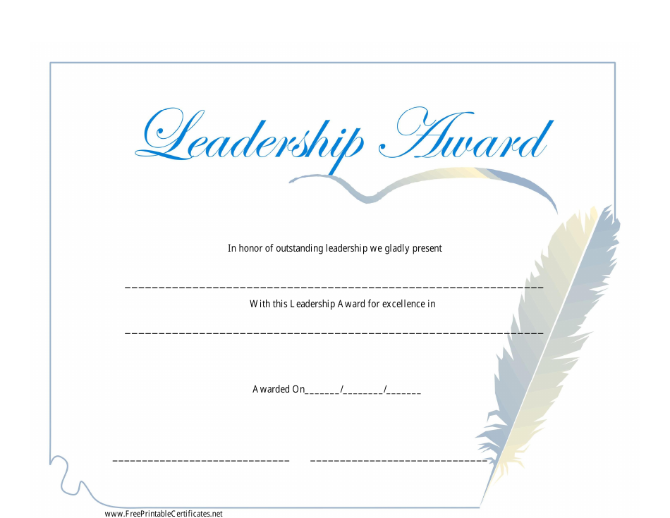A blue leadership award certificate template featuring a professionally designed layout and customizable elements.