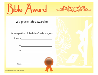 Document preview: Bible Award Certificate Template - Yellow