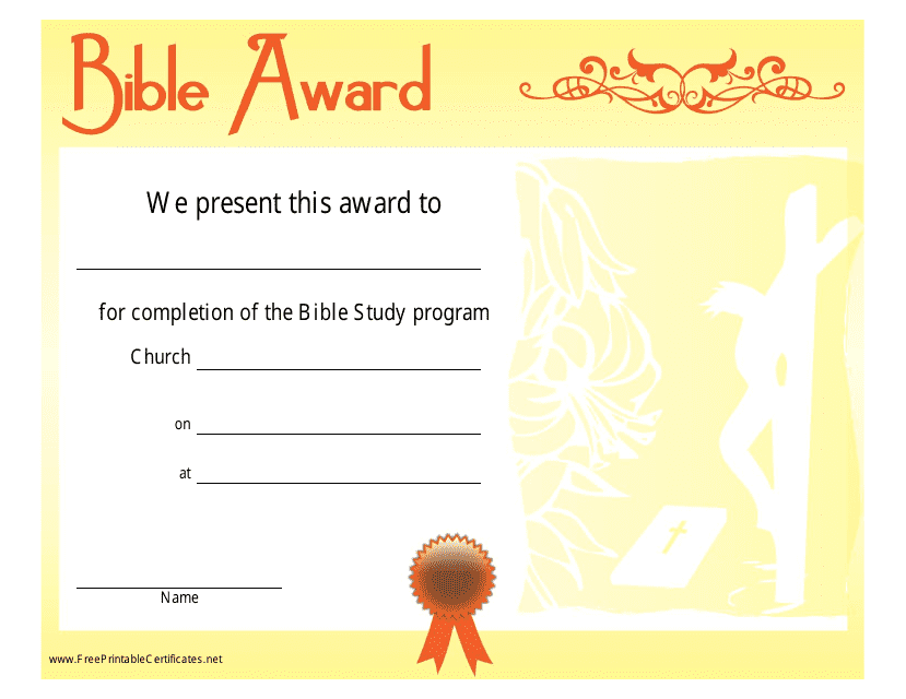 Bible Award Certificate Template - Yellow