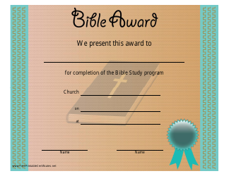 Document preview: Bible Award Certificate Template - Brown and Blue